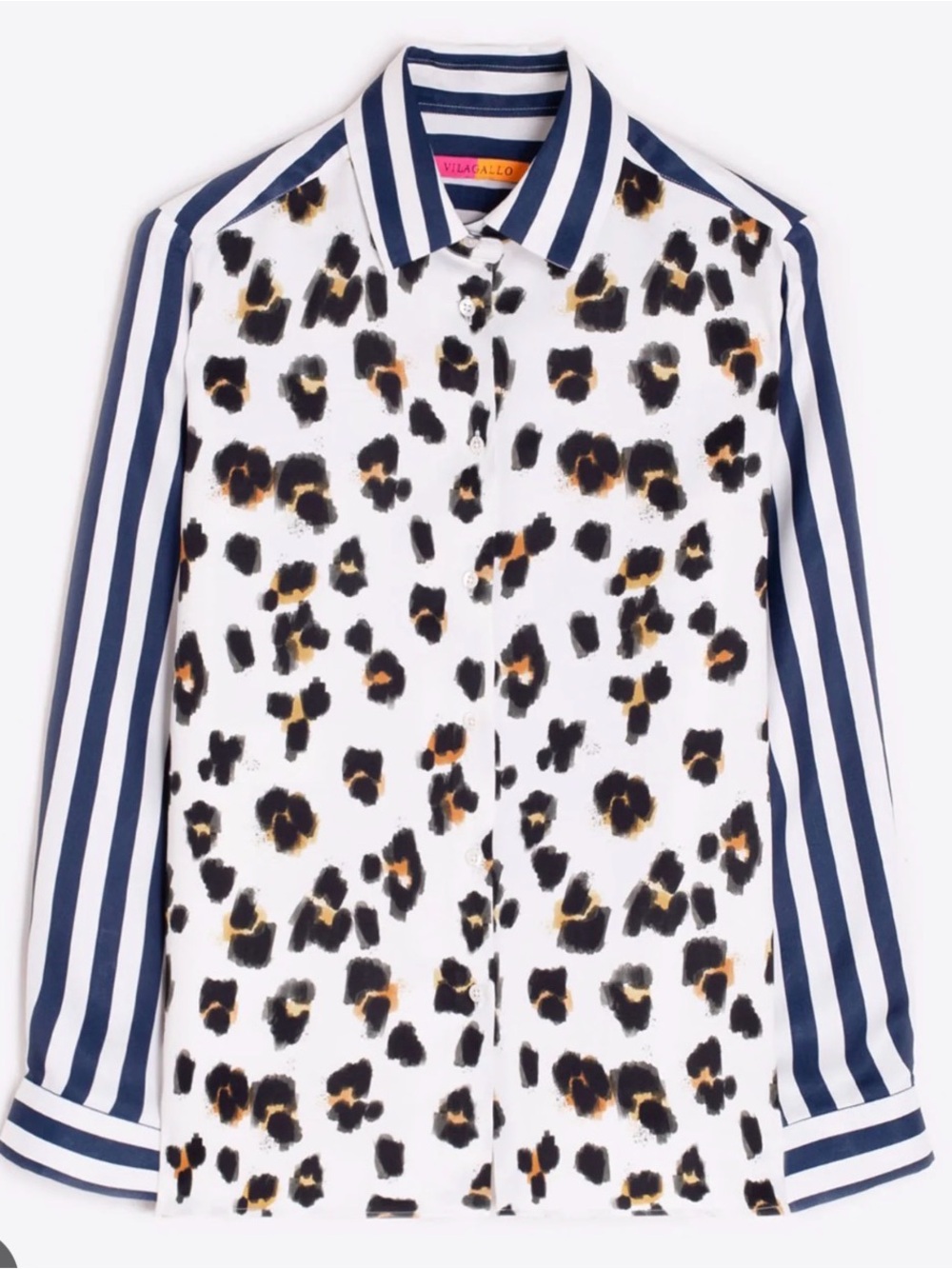 Vilagallo TEA Shirt Animal Print Flower Block Button-Up Shirt - Navy/White